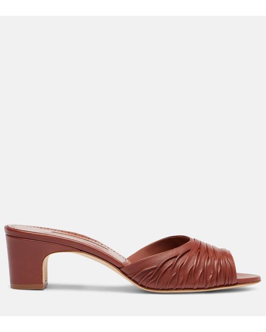 Manolo Blahnik Piruabar Gathered Leather Mules