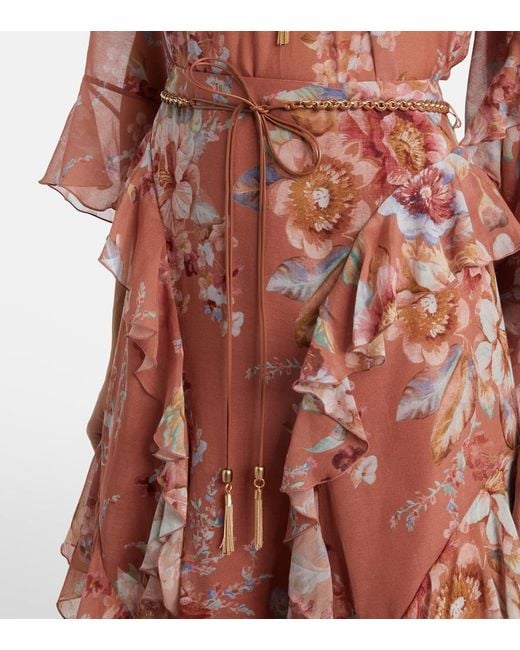 Zimmermann Red Awaken Floral Cotton And Silk Maxi Skirt