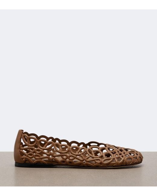 Loewe Brown Petal Anagram Leather Ballet Flats