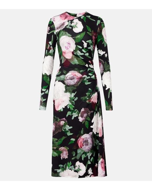 Abito Midi Drappeggiato Con Stampa Floreale di Erdem in Green