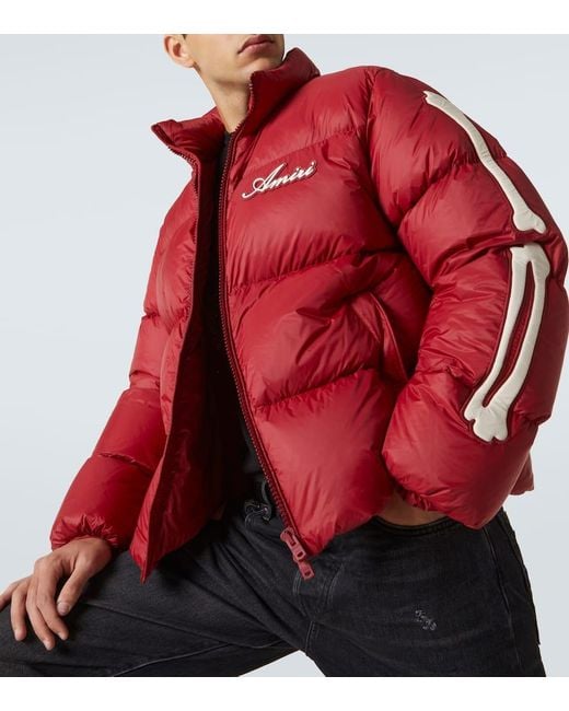 Amiri Red Bones Logo Patch-Applique Down Jacket for men