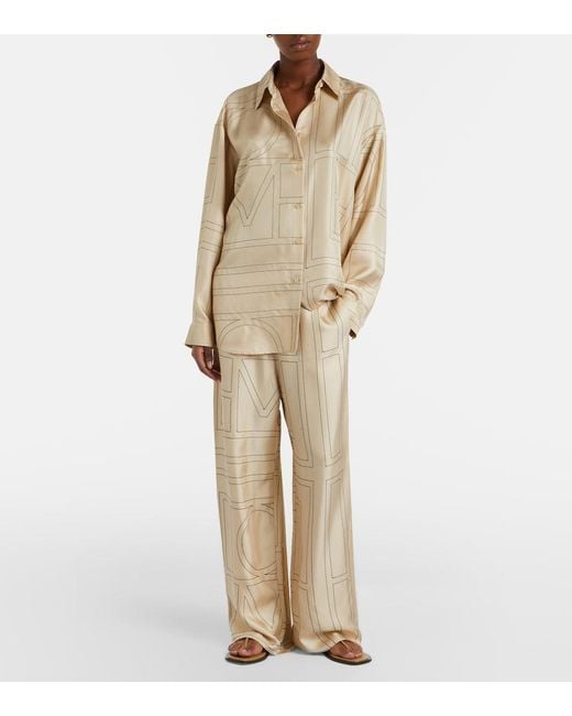 Totême Natural Embroidered Silk Satin Shirt