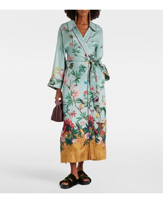 LaDoubleJ Green Midnight Floral Silk Wrap Dress