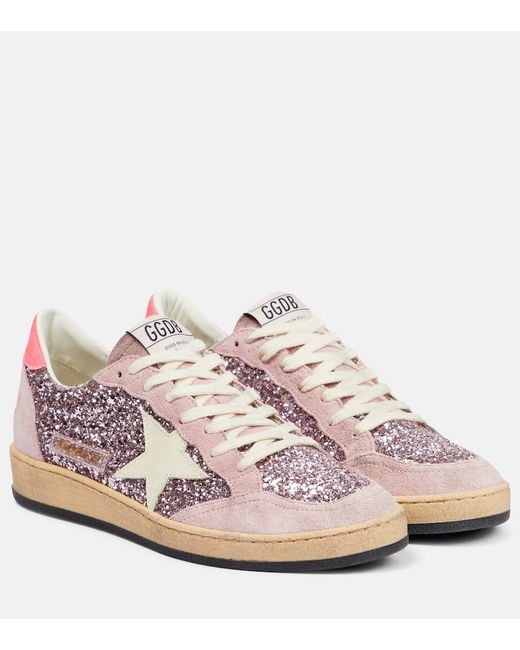 Sneakers Ball Star in suede con glitter di Golden Goose Deluxe Brand in Pink
