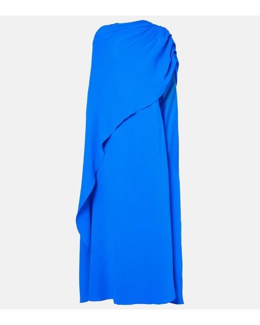 Oscar de la Renta Blue Draped Silk-Blend Georgette Gown
