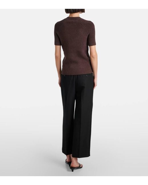 Totême  Brown Knitted Cotton-Blend Terry Top
