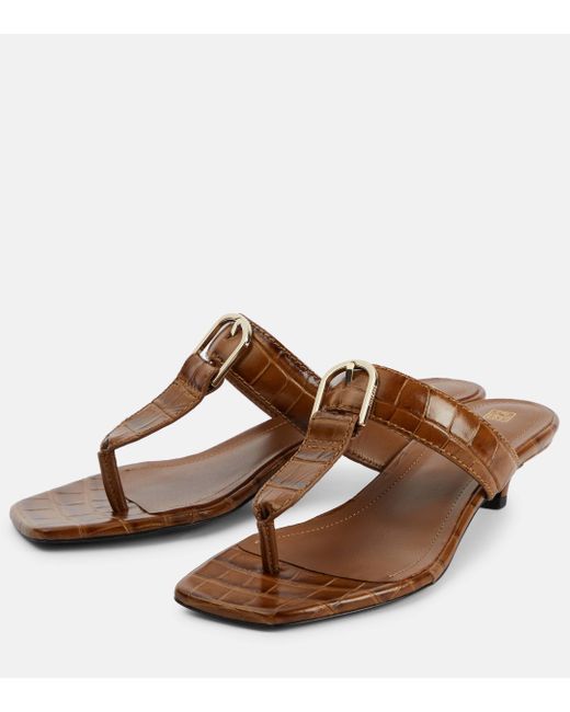 Totême  Brown The Belted Croc-effect Leather Thong Sandals