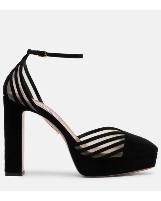 Aquazzura Black Alana Suede And Mesh Platform Pumps