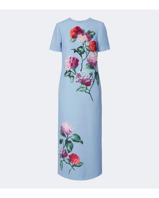Carolina Herrera Blue Embellished Floral-Applique Midi Dress