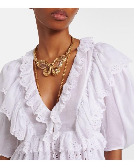 Chloé Blue Embroidered Ruffled Cotton Top