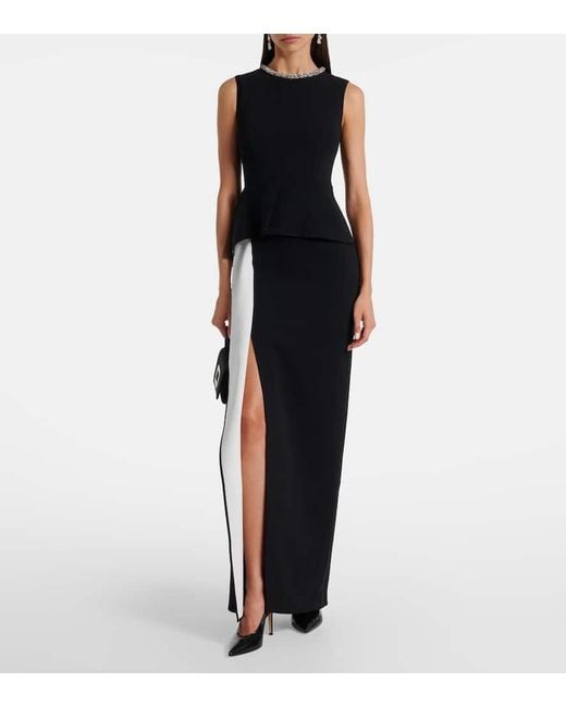 Roland Mouret Black Embellished Peplum Satin Crepe Gown