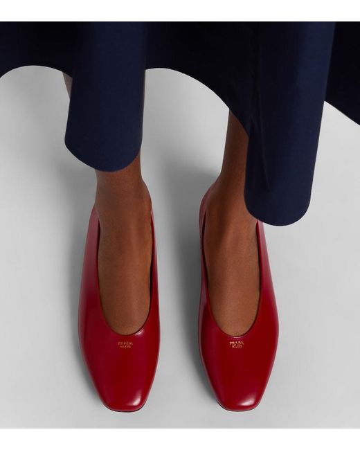 Prada Red Leather Ballet Flats