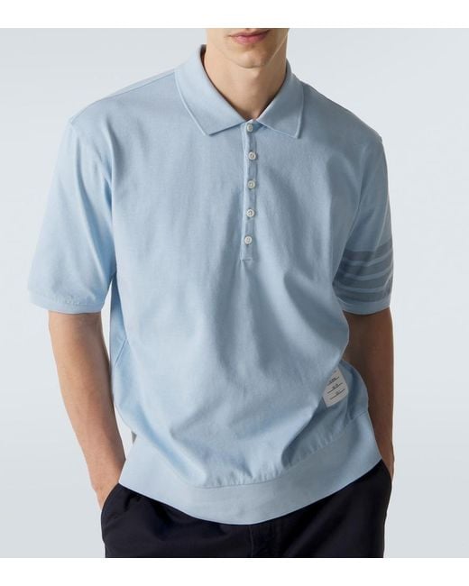 Thom Browne Blue 4-Bar Cotton Jersey Polo Shirt for men