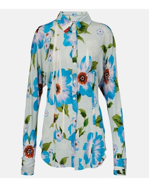 Acne Blue Floral Jersey Shirt