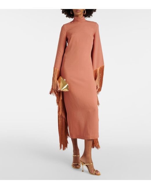 Taller Marmo Orange Del Mar Fringed Crepe Midi Dress