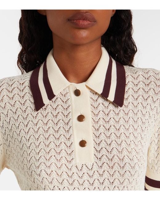 Tory Burch Natural Cotton Pointelle Polo Shirt