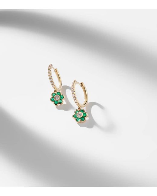 Pendientes Flora De Oro De 18 Ct Con Diamantes Y Esmeraldas Anita Ko de color White