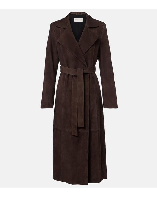 Nour Hammour Brown Winona Belted Suede Wrap Coat