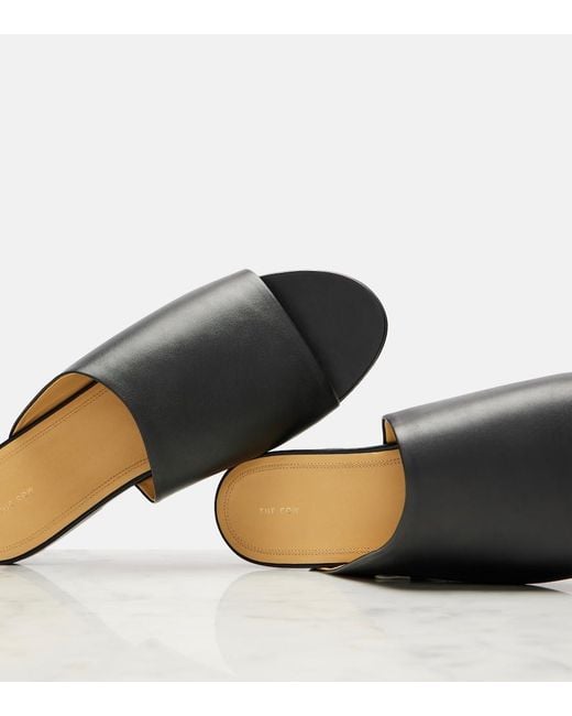 The Row Black Signum Leather Slides