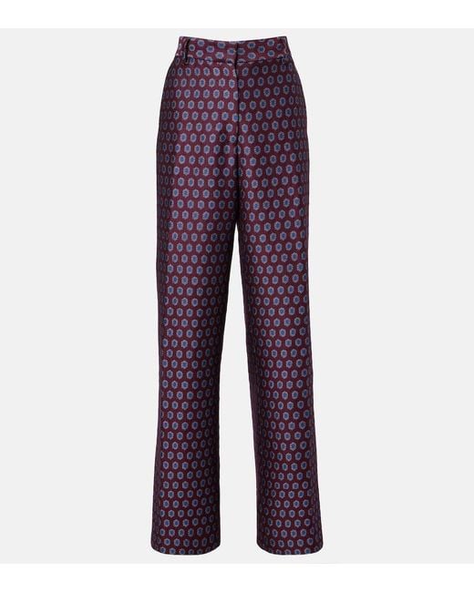 Dries Van Noten Red High-Rise Jacquard Wide-Leg Pants