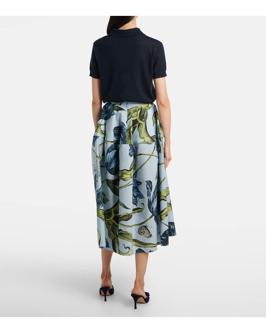 Jupe Midi En Coton A Fleurs Erdem en coloris Blue