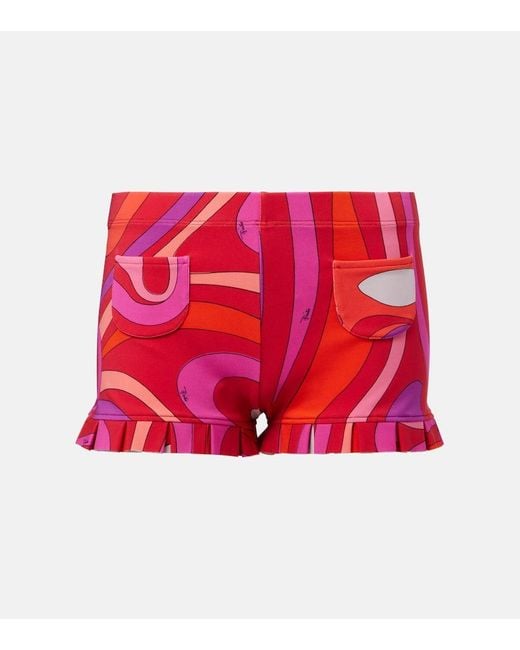 Emilio Pucci Red Iride Ruffled Shorts