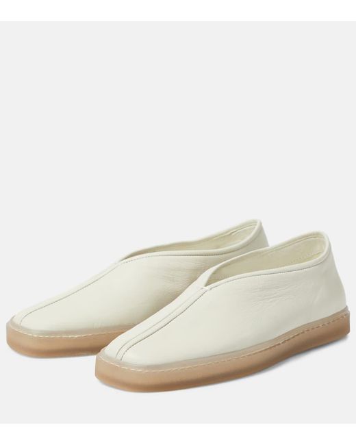 Lemaire White Piped Leather Loafers