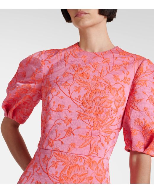 Erdem Pink Puff-sleeve Matelasse Midi Dress