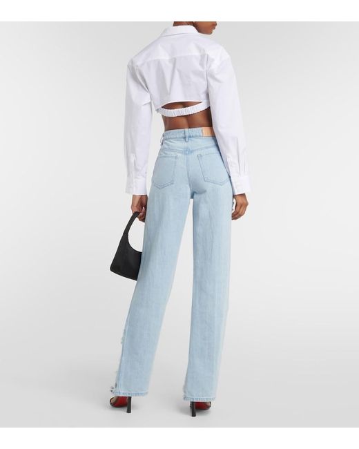 Dion Lee Blue Distressed Low-Rise Wide-Leg Jeans