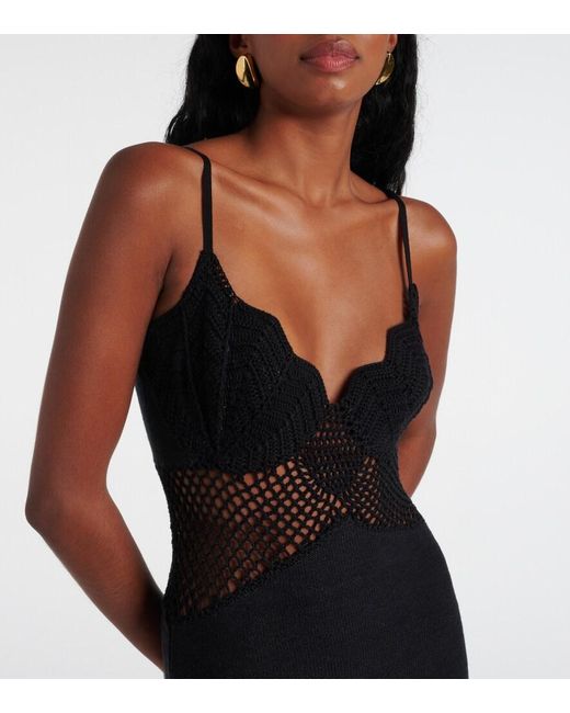 Staud Black Tara Crochet-Trimmed Cotton Maxi Dress