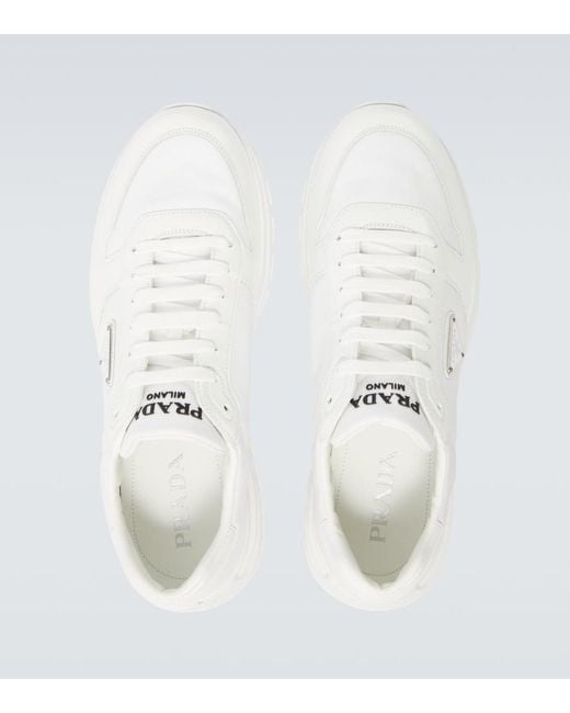 Prada White Logo Leather-Trimmed Sneakers for men