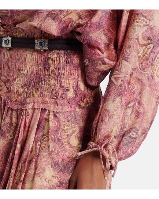 Isabel Marant Pink Charis Printed Ruffled Silk Blouse