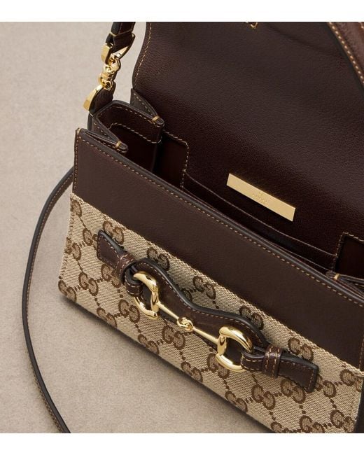 Gucci Brown Horsebit Small Gg Canvas Top-Handle Bag