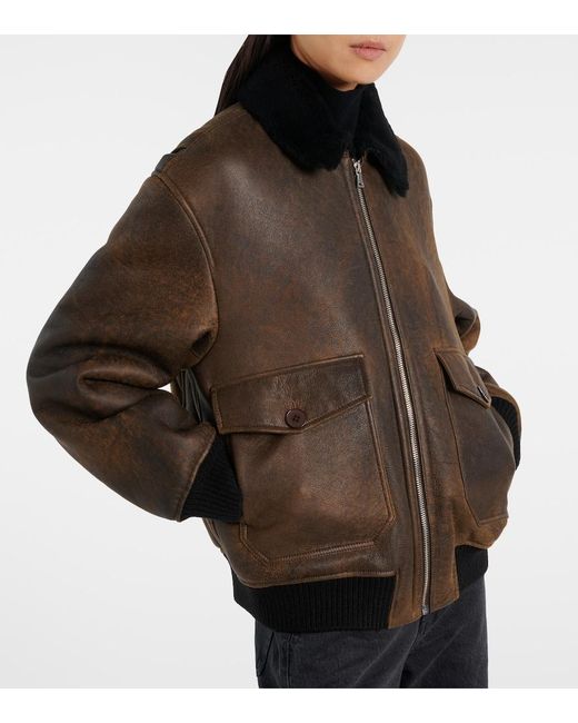Nour Hammour Brown Anton Shearling-Lined Leather Bomber Jacket