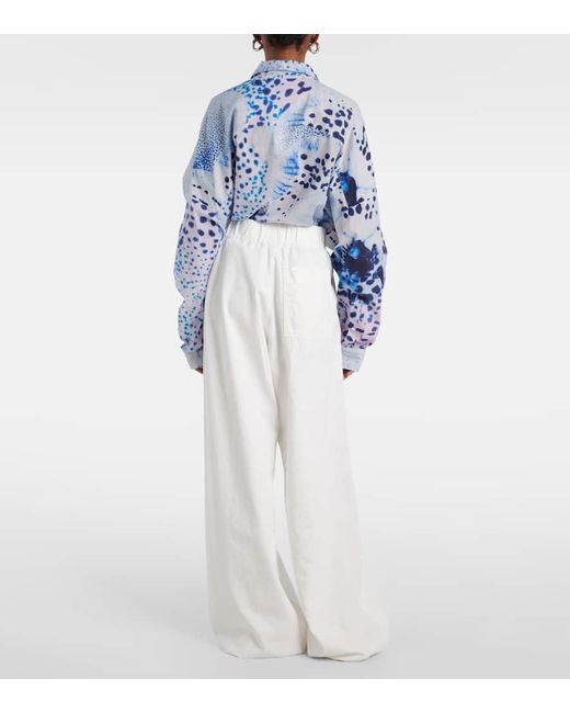 Dries Van Noten White Weite High-Rise-Hose Aus Denim