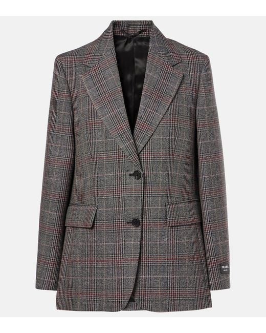Prada Gray Plaid-Check Blazer