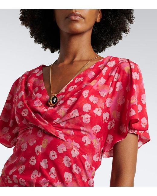 Isabel Marant Red Faljane Floral Silk-Blend Top