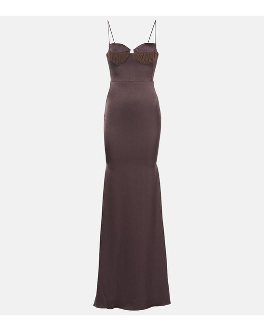 Alex Perry Purple Satin Bustier Maxi Gown