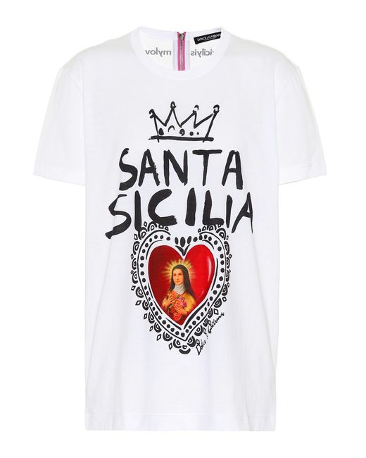 Dolce & Gabbana White T-Shirt Santa Sicilia aus Baumwolle