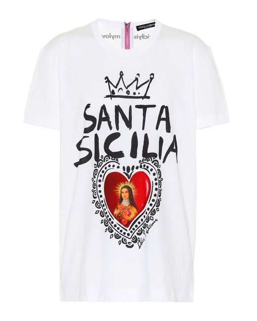 T-shirt en coton imprimé Santa Sicilia Dolce & Gabbana en coloris White