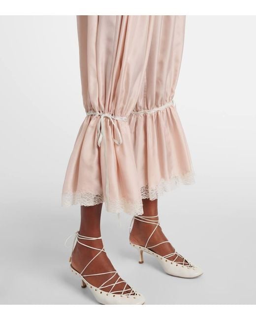 Chloé Natural Lace-Trimmed Silk Ponge Cropped Pants