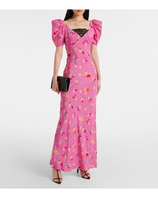 Rodarte Pink Lace-Trimmed Silk Maxi Dress