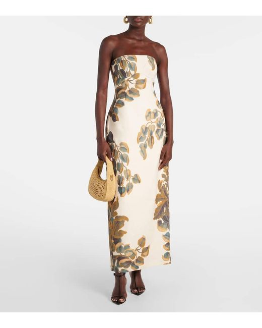 Sir Metallic Evalita Floral Linen Bustier Dress