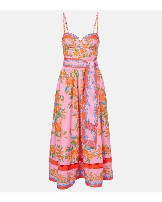 Robe Midi Sicily Flowers En Coton Farm Rio en coloris Red