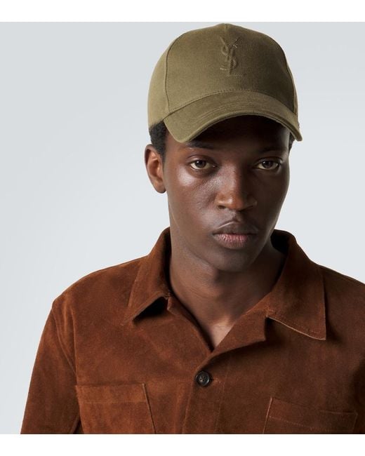 Saint Laurent Green Cassandre Denim Baseball Cap for men