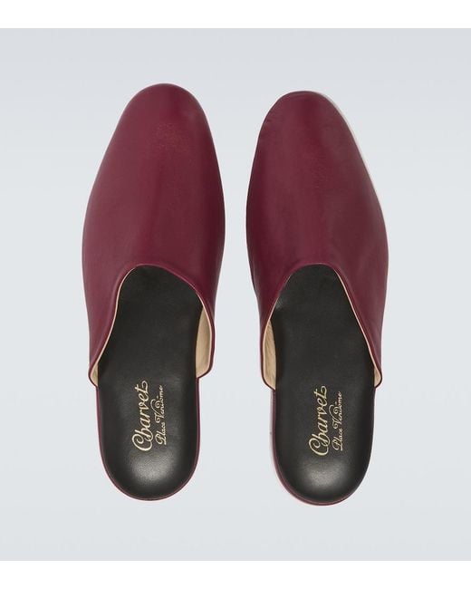 Charvet Red Leather Slippers for men