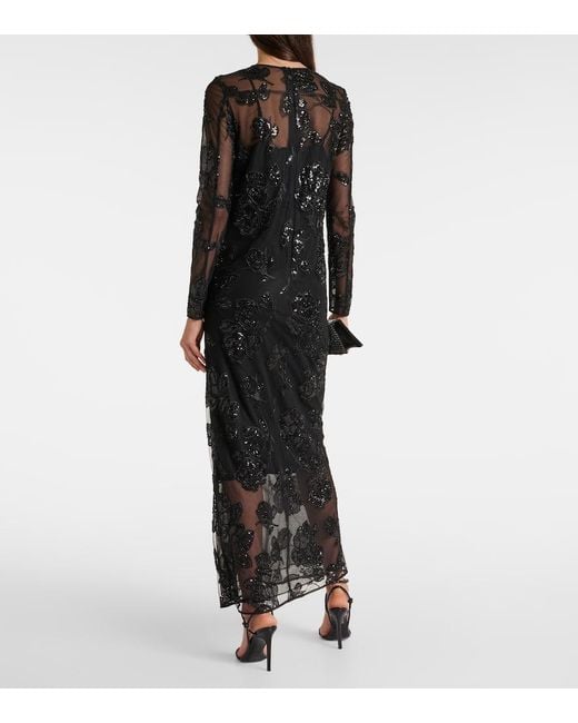 ROTATE BIRGER CHRISTENSEN Black Embellished Mesh Maxi Dress