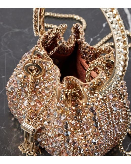 Jimmy Choo Metallic Bon Bon Micro Embellished Satin Bucket Bag