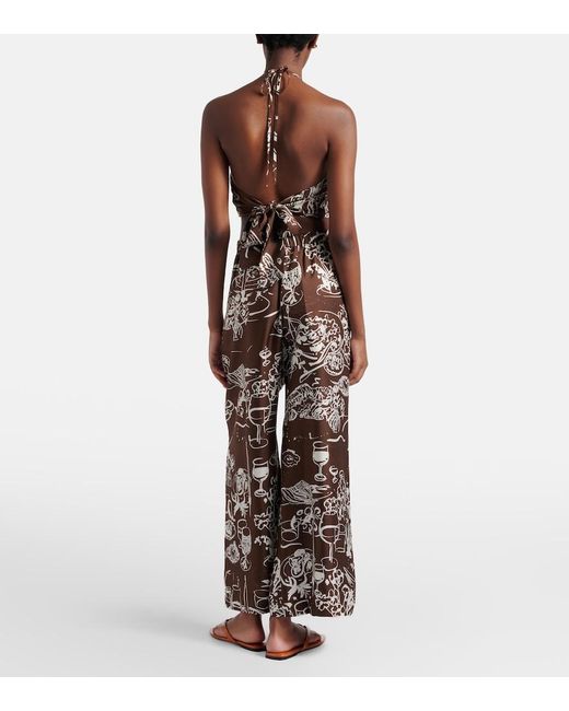 Asceno Brown Isola Printed Silk Twill Wide-Leg Pants