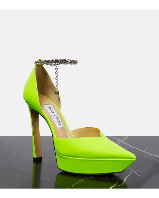 Jimmy Choo Green Saeda 125 Embellished Platform Pumps